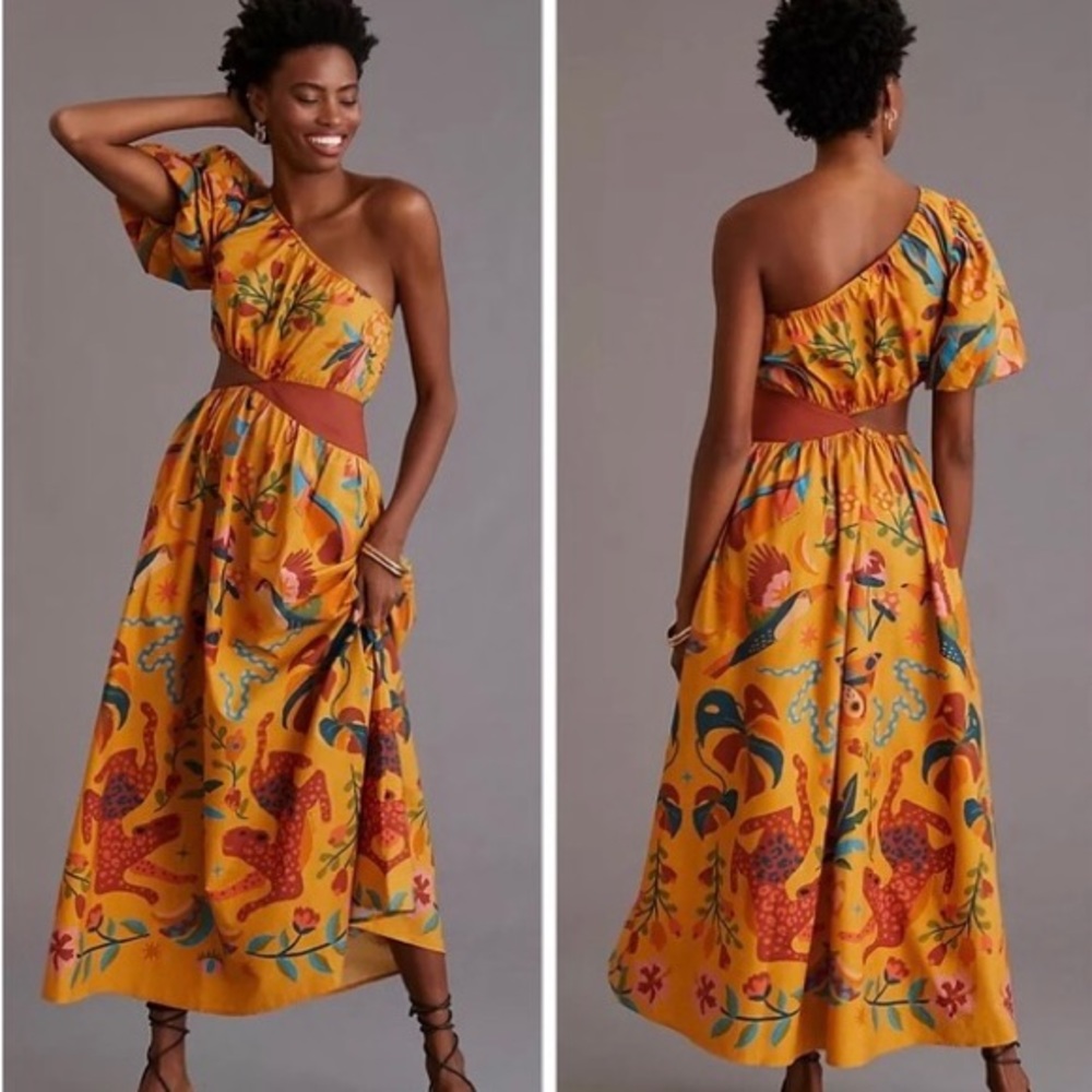 Farm Rio Anthropologie XXS One Shoulder Cut Out Dress NWT